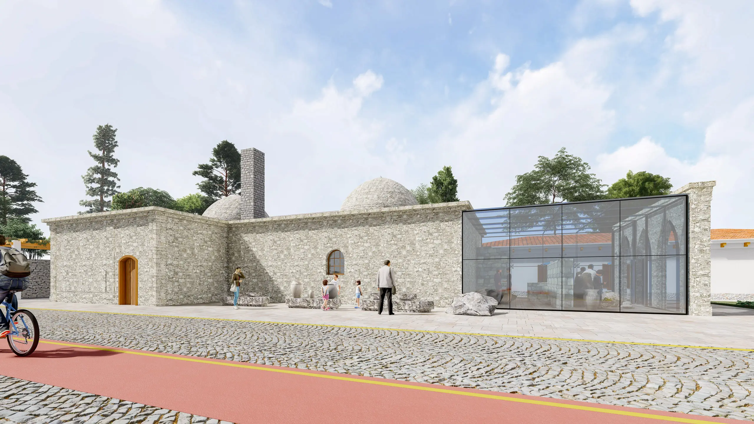 Render showing the outside of the new Tahmazov Bath.
