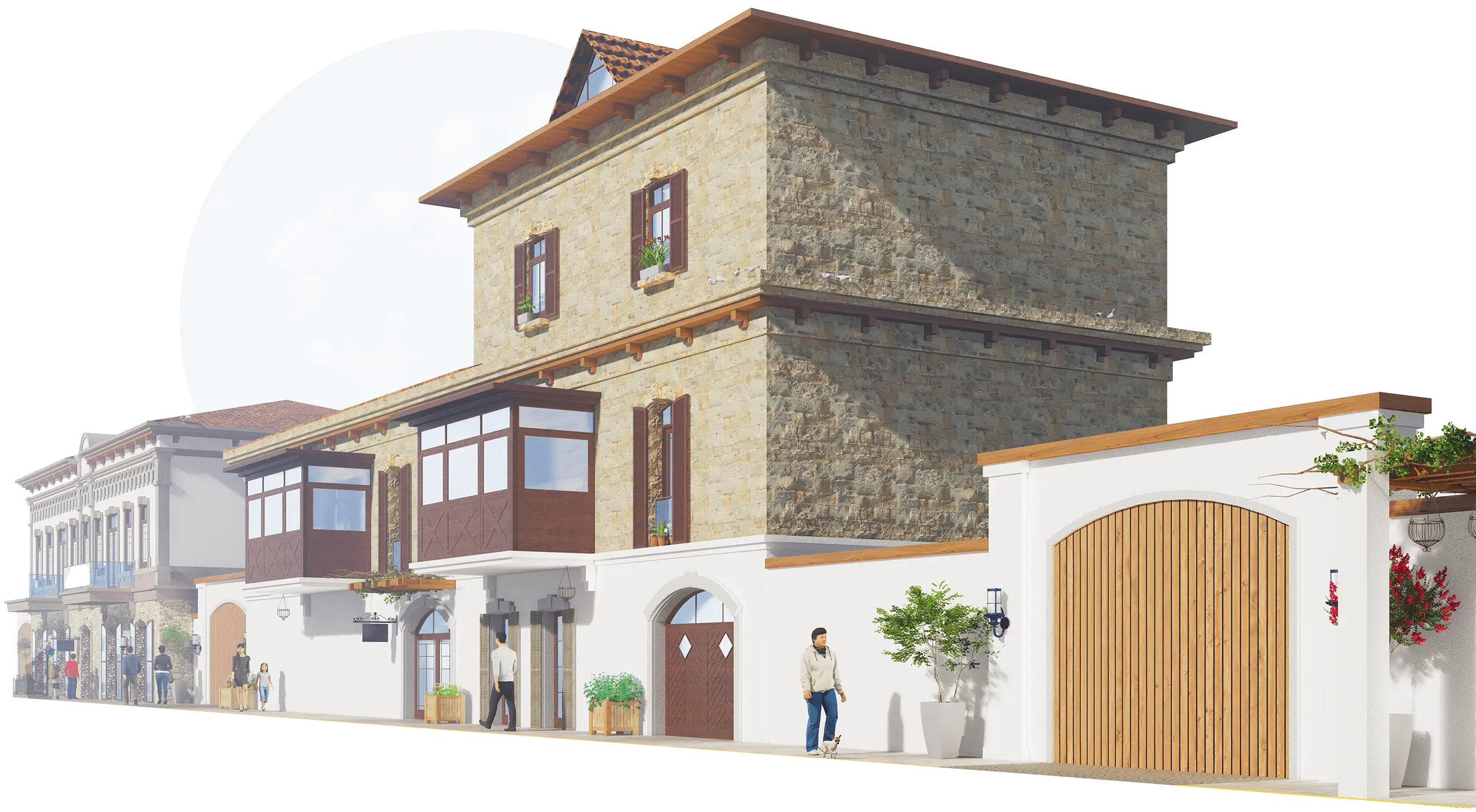 Render showing the renovated residential building.